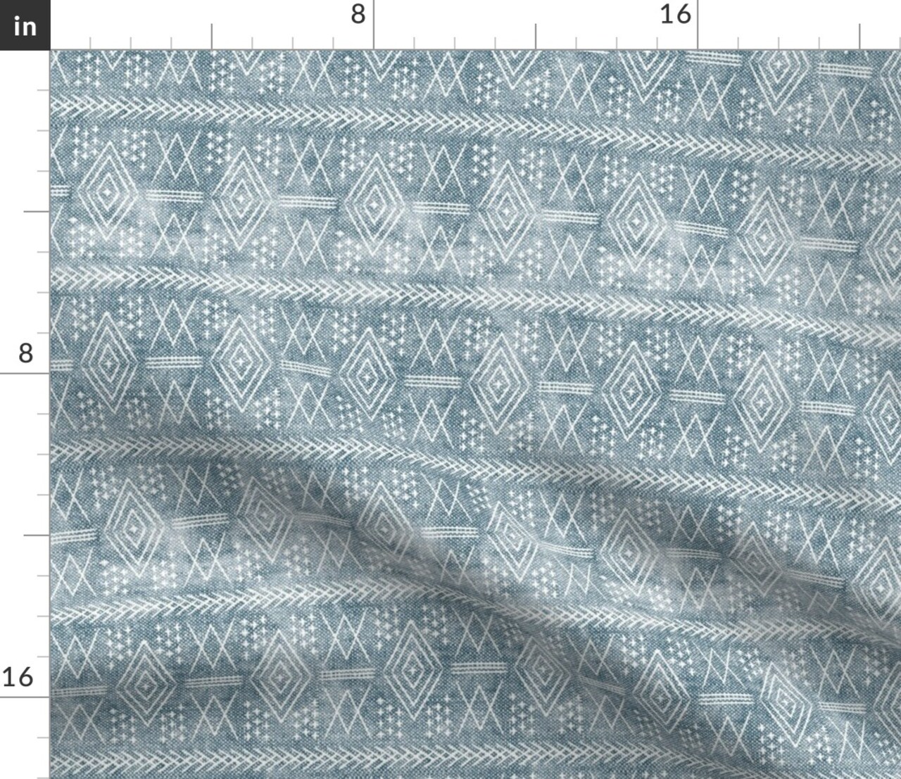 Small Scale Vintage Moroccan Dusty Blue Mudcloth Trendy Boho Custom Printed Fabric by Spoonflower Various Fabrics by the Yard or Fat Quarter